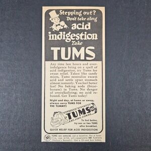 1948 Tums Acid Indigestion Stomach Distress Antacid Tablets Vintage Print Ad